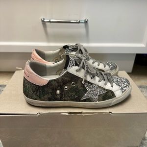 Size 37 camo green/pink/silver glitter Golden Goose super star